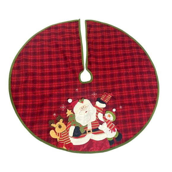 Dan Dee Christmas Tree Skirt Red With 2-D Santa Scene 47 Inches Diameter - Picture 1 of 8